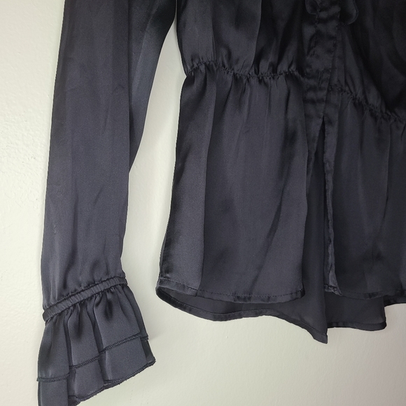 Lapis black satin ruffle blouse - Picture 3 of 7